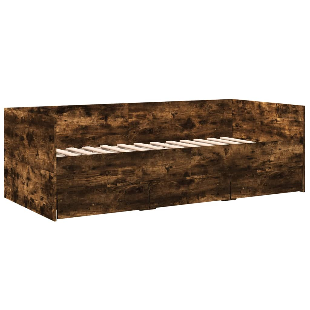 füstös tölgy színű szerelt fa kanapéágy fiókokkal 75 x 190 cm (3280836)