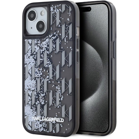 Karl Lagerfeld Liquid Glitter Monogram Gradient iPhone 15 fekete tok (KLHCP15SLKLGKCCK)