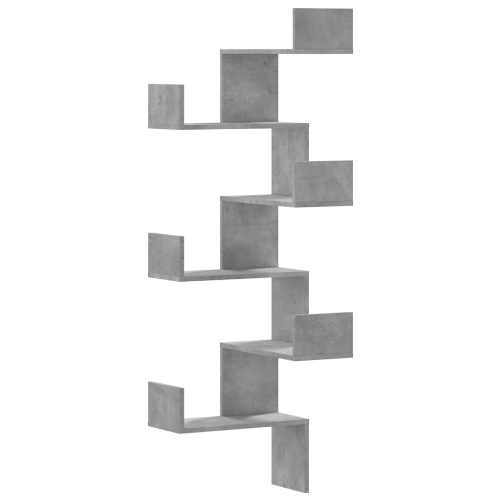 betonszürke szerelt fa fali sarokpolc 45 x 45 x 147 cm (852639)