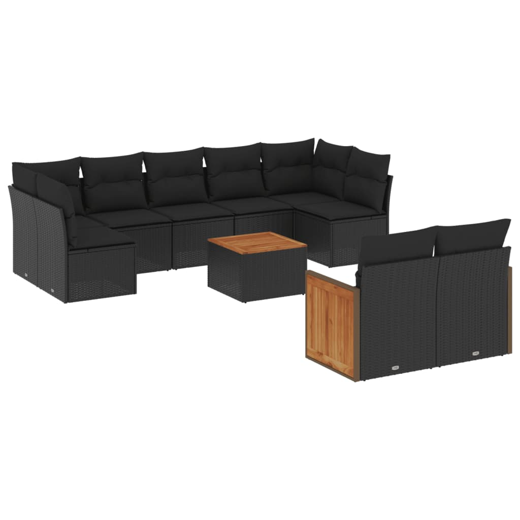 10 részes fekete polyrattan kerti ülőgarnitúra párnákkal (3227973)