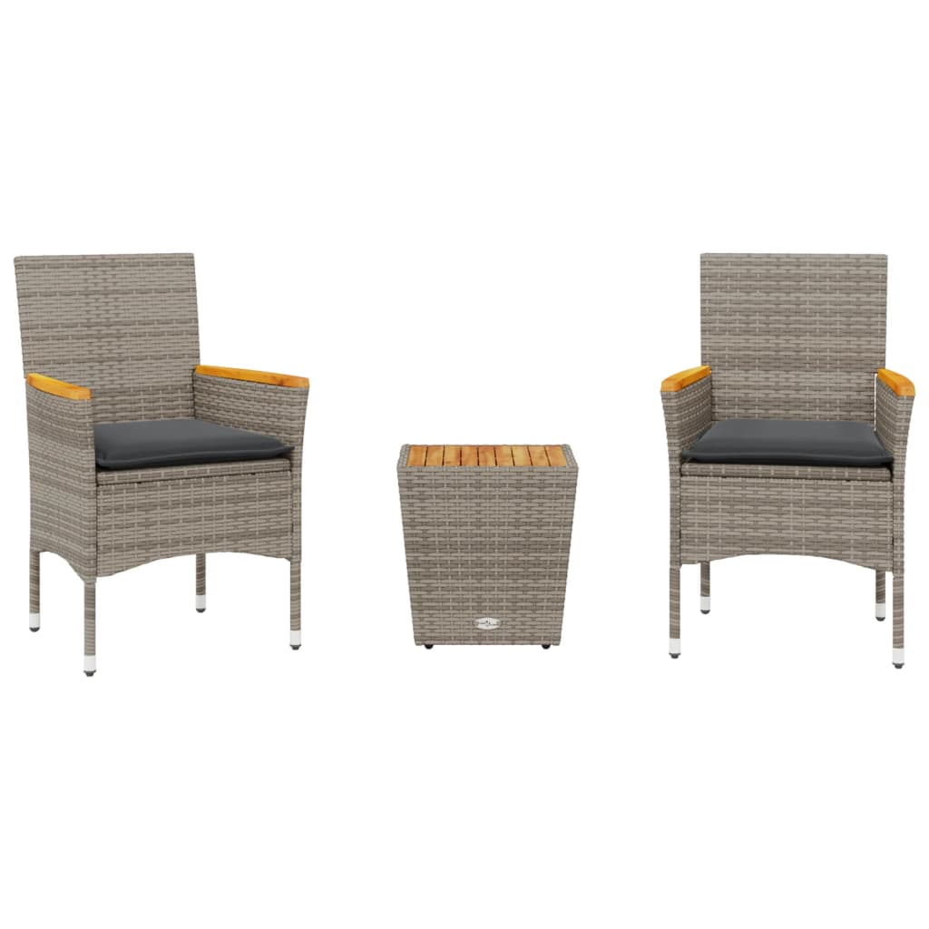 3 részes szürke polyrattan/üveg bisztrógarnitúra párnákkal (3278746)