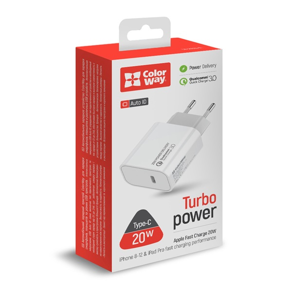 Colorway CW-CHS026PD-WT USB-C Hálózati Töltő Adapter 20W - Fehér (CW-CHS026PD-WT)