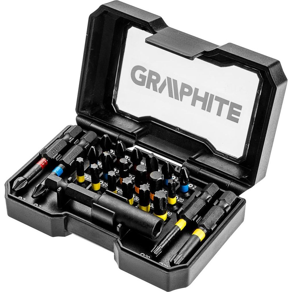 GRAPHITE 56H612 Csavarhúzó Bitkészlet, 23db., Bitek 25mm - 18db, Bitek 50mm - 4db., Mágneses Bittartó - 1db (56H612)