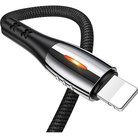Usams SJ344 adatkábel (USB - lightning, 2A, gyorstöltő, 120cm, cipőfűző, LED jelzés) FEKETE Apple iPhone 14 Pro / iPhone 14 Plus / iPhone 14 (SJ344USB01)