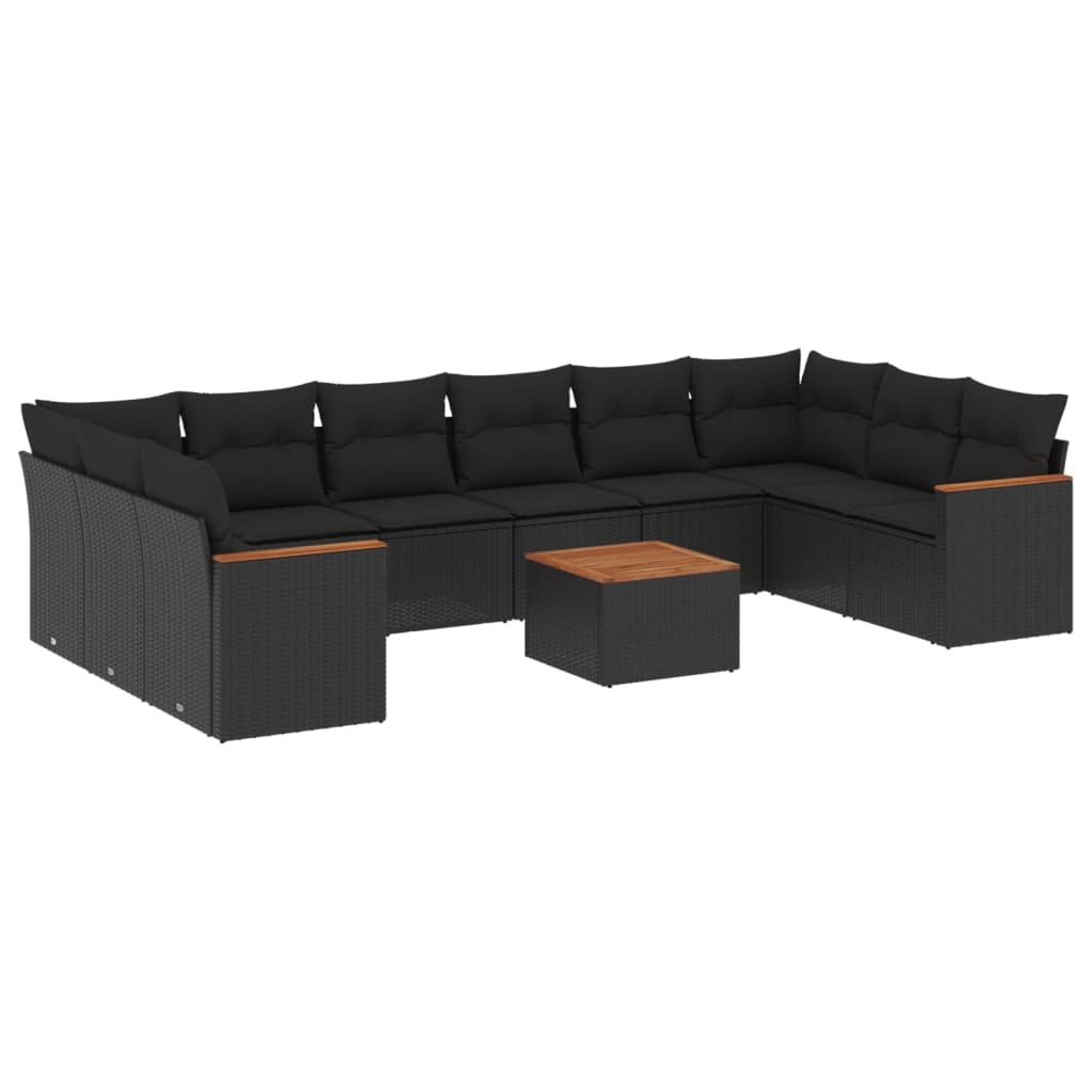 11 részes fekete polyrattan kerti ülőgarnitúra párnákkal (3258730)
