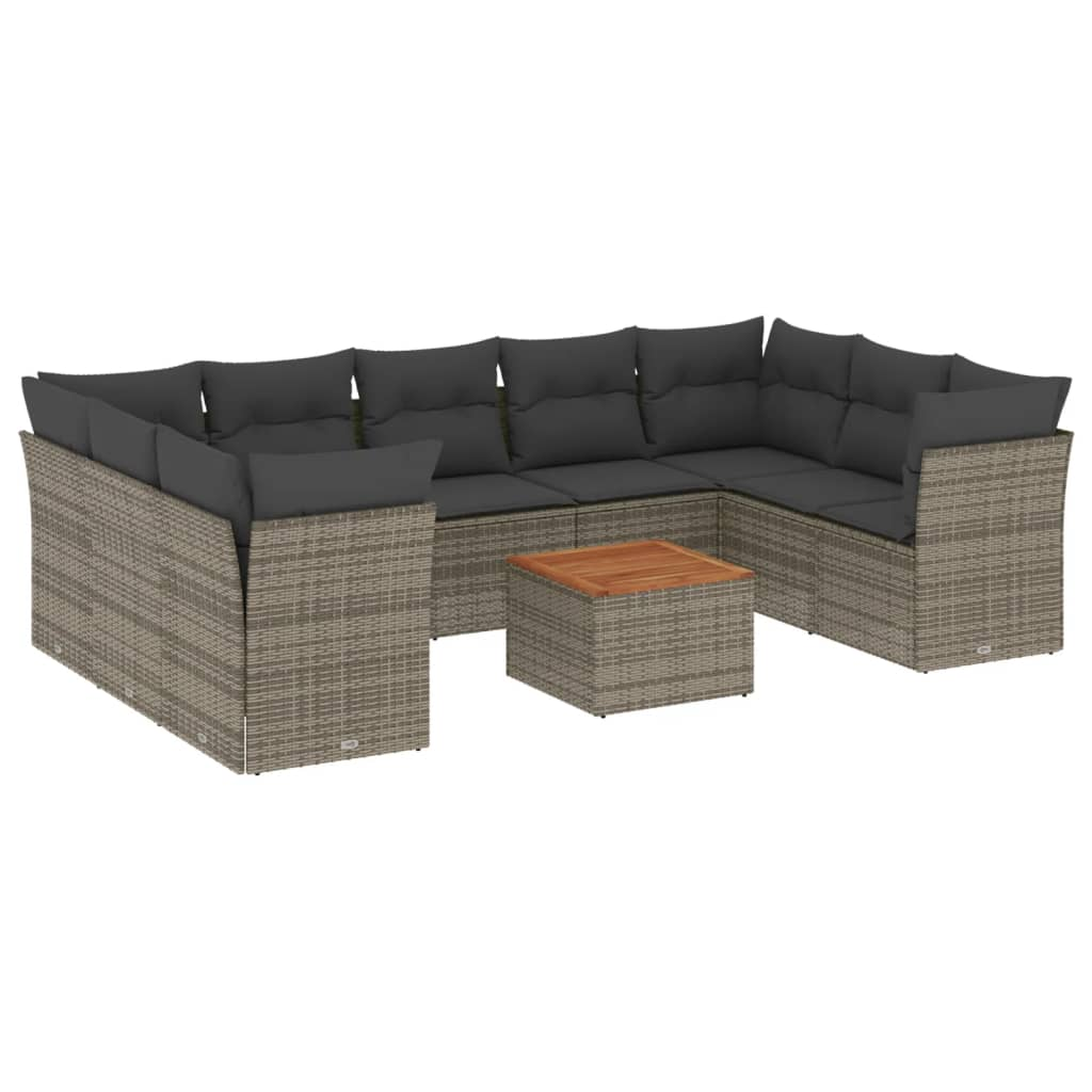 10 részes szürke polyrattan kerti ülőgarnitúra párnákkal (3256137)