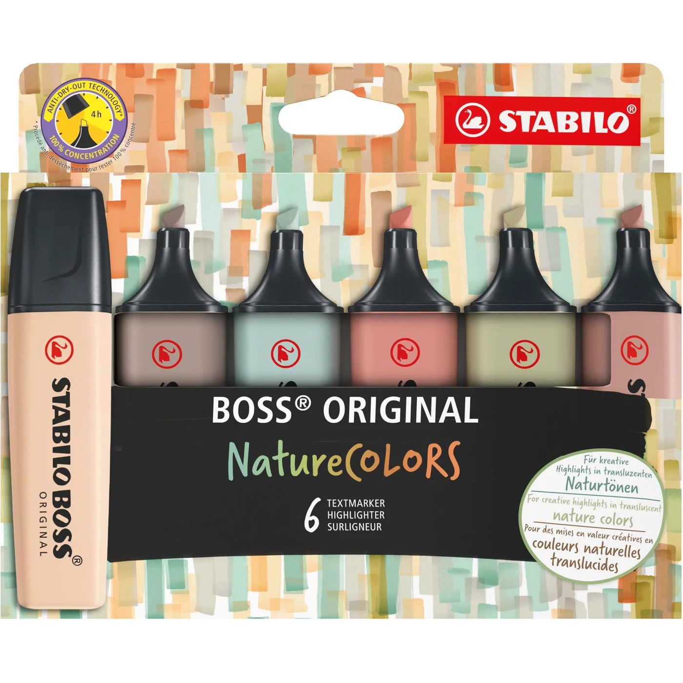STABILO BOSS NatureColors szövegkiemelő 6 dB Vésőhegyű Fekete, Bronz, Barna, Zöld, Szürke, Világoszöld (70/6-2-2)