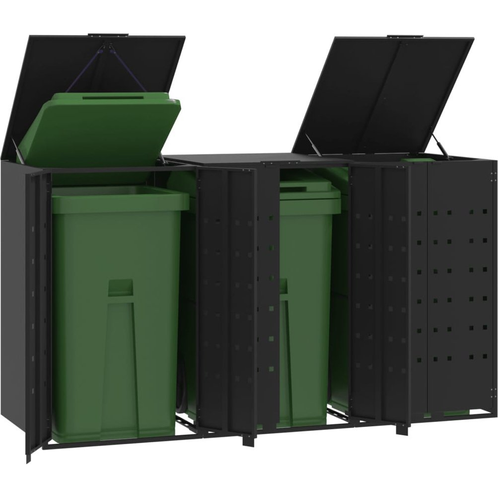 fekete acél kerekes tároló 3 szemeteskukához 207 x 79 x 117 cm (3279978)