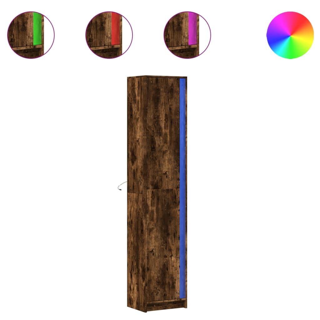 füstös tölgy szerelt fa LED-es magasszekrény 41,5x32,5x200 cm (3307902)
