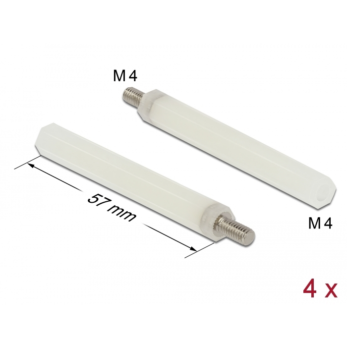 Delock Távtartó M4 - M4, hatszögletű, belső menetes / külső menetes, 57 mm-es, természetes szinű 4 d (60239) (60239)
