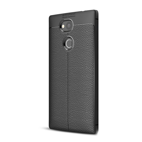 Szilikon telefonvédő (közepesen ütésálló, bőr hatású, varrás minta) FEKETE [Sony Xperia L2 (H4311)] (5996457750641)