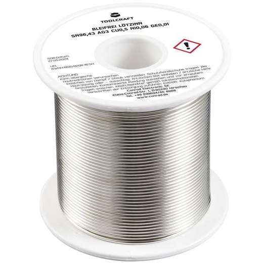 TOOLCRAFT Forrasztóón, ólommentes Tekercs Sn96,43Ag3Cu0,5Ni0,06Ge0,01 ROL1 250 g 1.2 mm (TO-9503340) (TO-9503340)