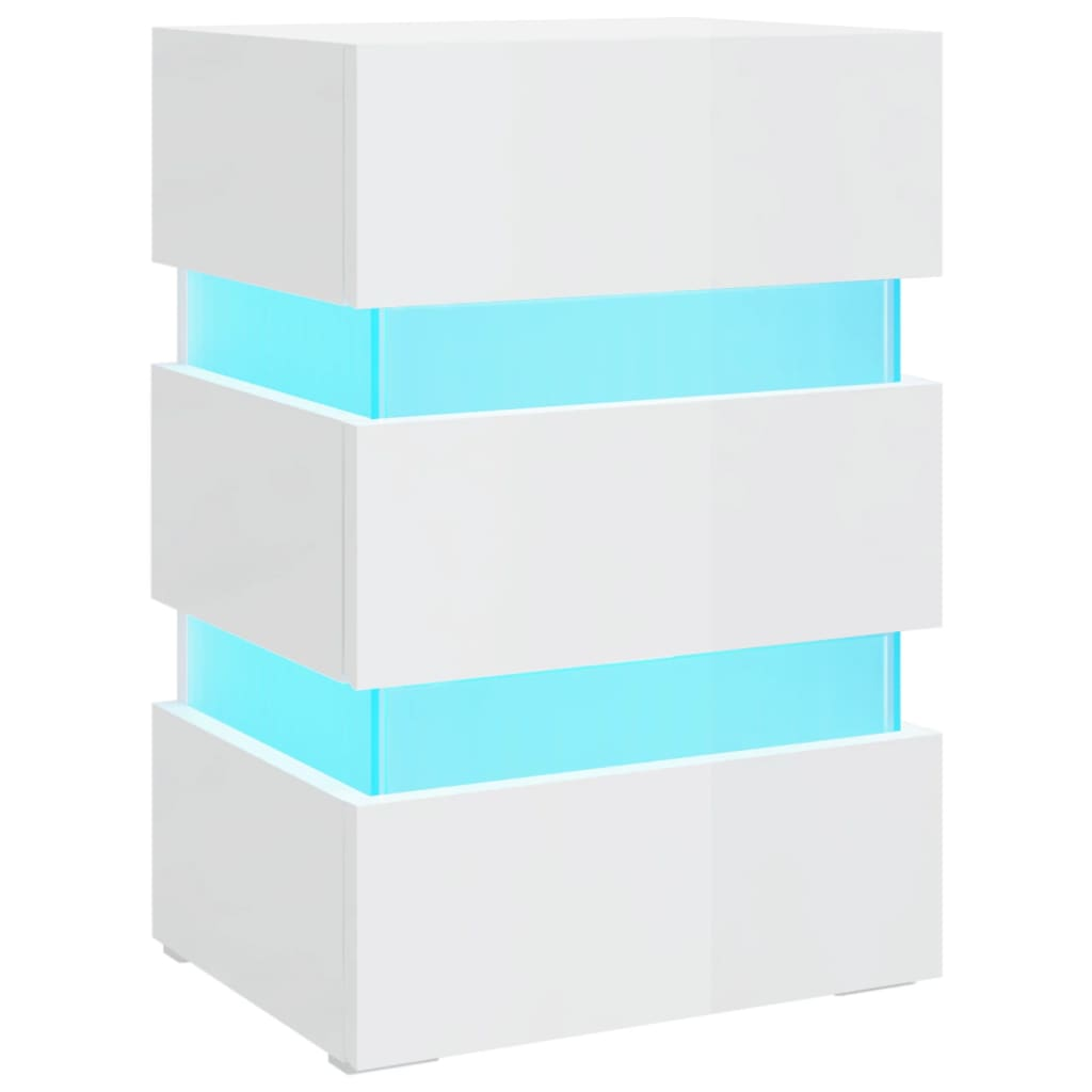 magasfényű fehér szerelt fa LED-es éjjeliszekrény 45x35x67 cm (326846)
