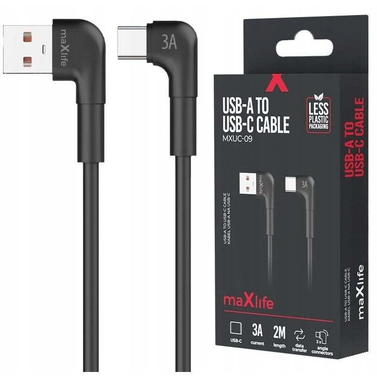 Maxlife MXUC-09 USB-A-Type-C Kábel 3A 2 m-Fekete (OEM0101472)
