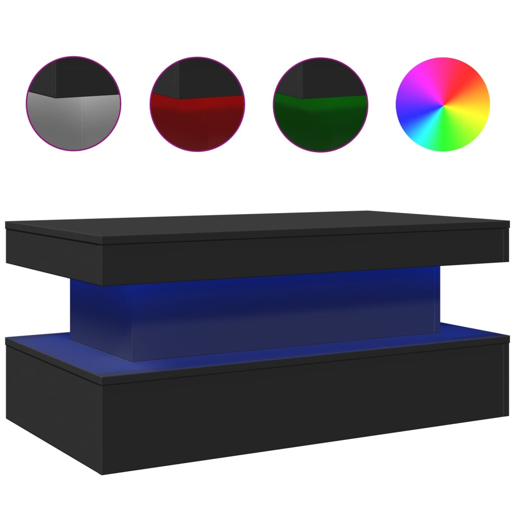 fekete dohányzóasztal LED-lámpákkal 90x50x40 cm (839848)
