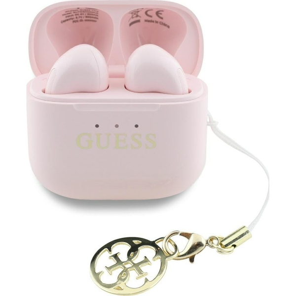 Căști Bluetooth TWS Guess Classic Logo Charm, roz