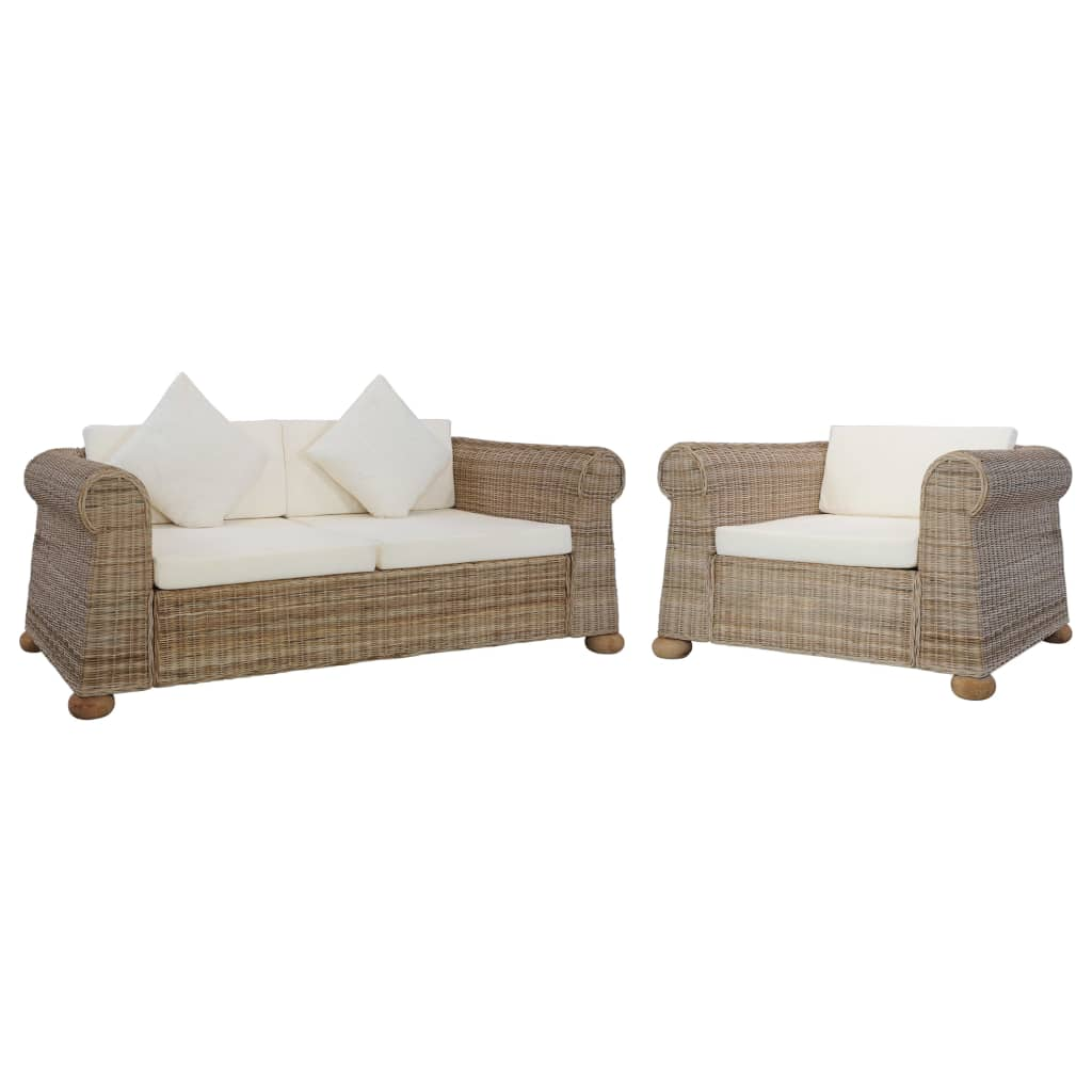 2 részes természetes rattan kanapészett párnákkal (278601)