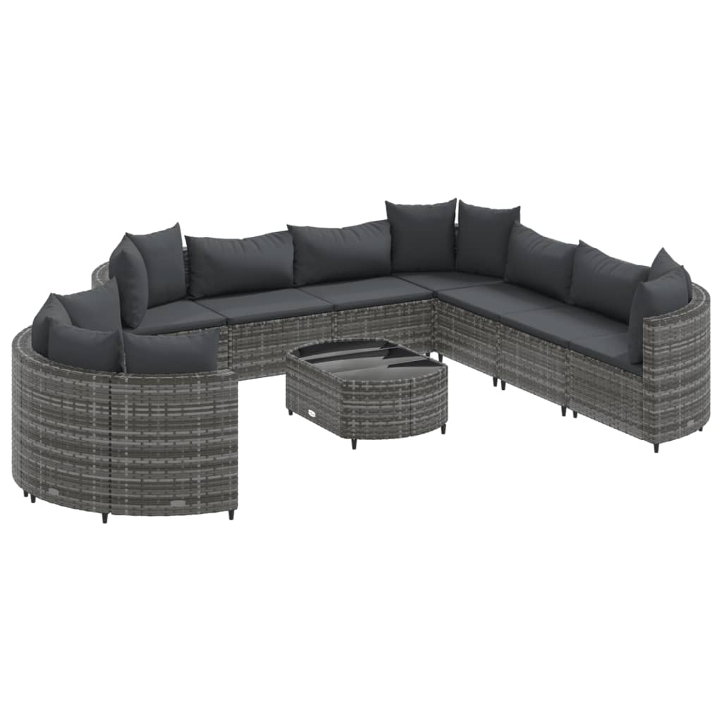 10 részes szürke polyrattan kerti ülőgarnitúra párnákkal (3308410)
