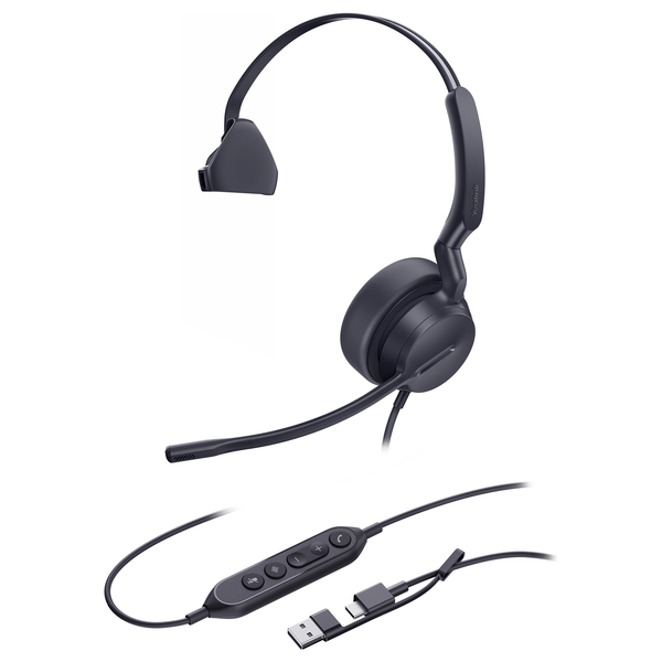 Yealink UH42 Mono UC USB-C/A Ledningsført Opkald/musik USB Type-C / USB Type-A Sort