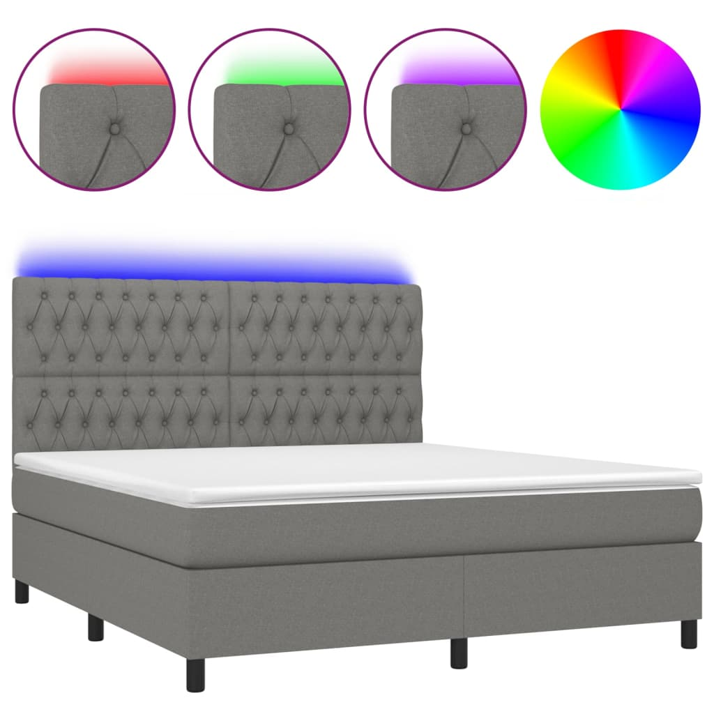 sötétszürke szövet rugós és LED-es ágy matraccal 160x200 cm (3135126)