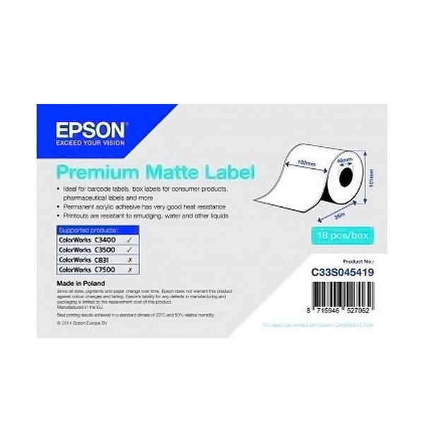 Epson C33S045727 етикет за принтер Бяла Самозалепващ се етикет на принтер