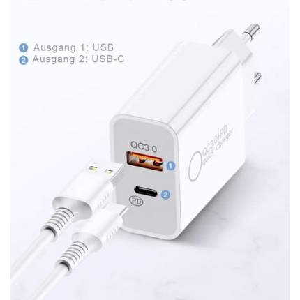 IWH USB-s töltőkészülék 30 W 1x USB-A, 1x USB-C Power Delivery, QC 3.0 Fehér Beltér (019058) (019058)