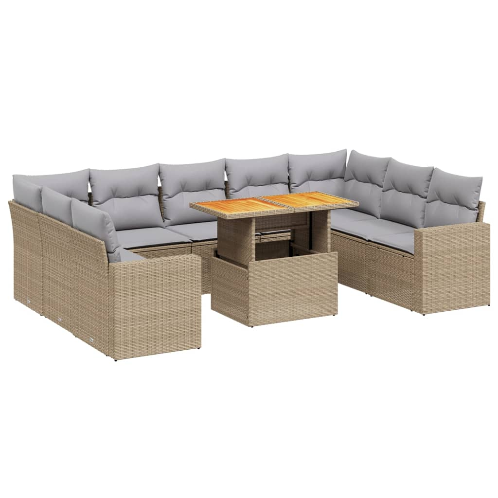 10 részes bézs polyrattan kerti ülőgarnitúra párnával (3271458)