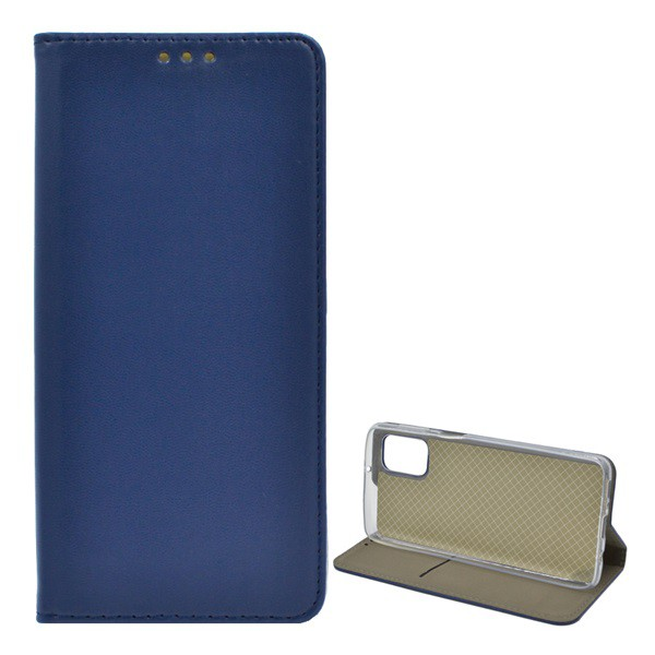 Tok álló, bőr hatású (FLIP, oldalra nyíló, asztali tartó funkció) SÖTÉTKÉK [Samsung Galaxy M31s (SM-M317F)] (5996591022482)