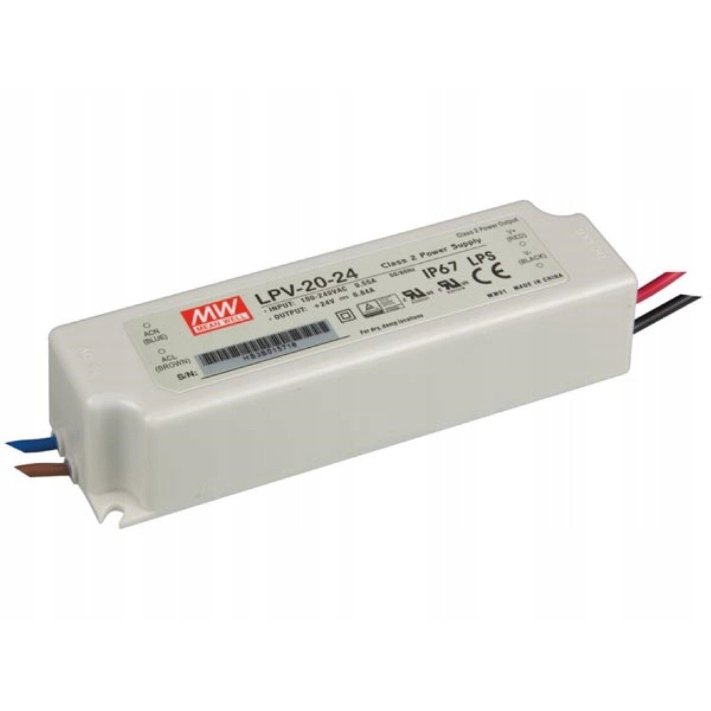 MEAN WELL LPV-20-24 LED transzformátor Állandó feszültségű 20 W 0 - 0.84 A 24 V/DC Fényerő-szabályozó nélkül, Túlterhelés elleni védelem 1 db (LPV-20-24)
