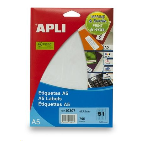 APLI 45x8 mm etikett, eltávolítható, ékszerekhez, A5 hordozón 765 darab (LCA10307) (LCA10307)