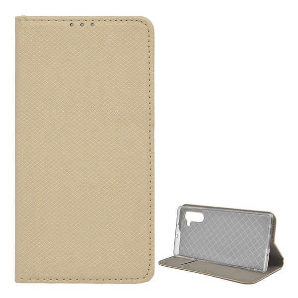Tok álló, bőr hatású (FLIP, oldalra nyíló, asztali tartó funkció, rombusz minta) ARANY [Samsung Galaxy Note 10 (SM-N970F)] (5996457903948)