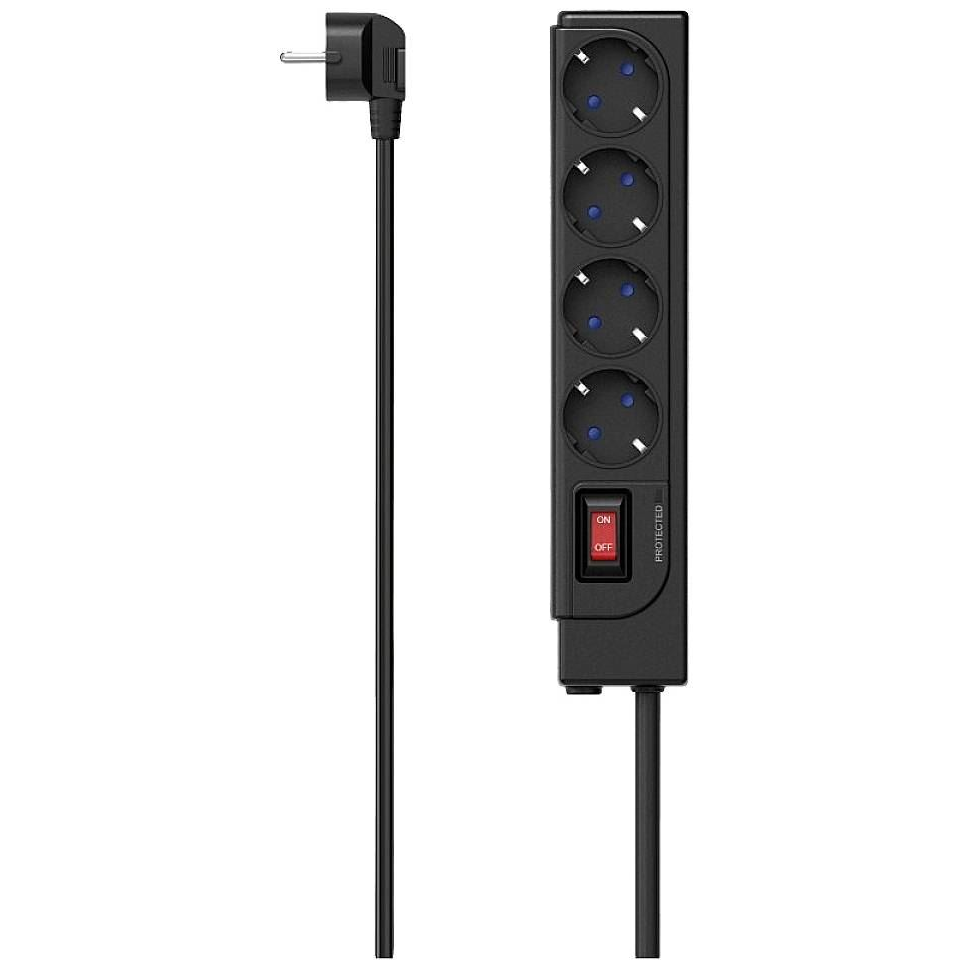 Hama hálózati elosztó 4 csatlakozós kapcsolóval fekete (00223166) (H00223166)