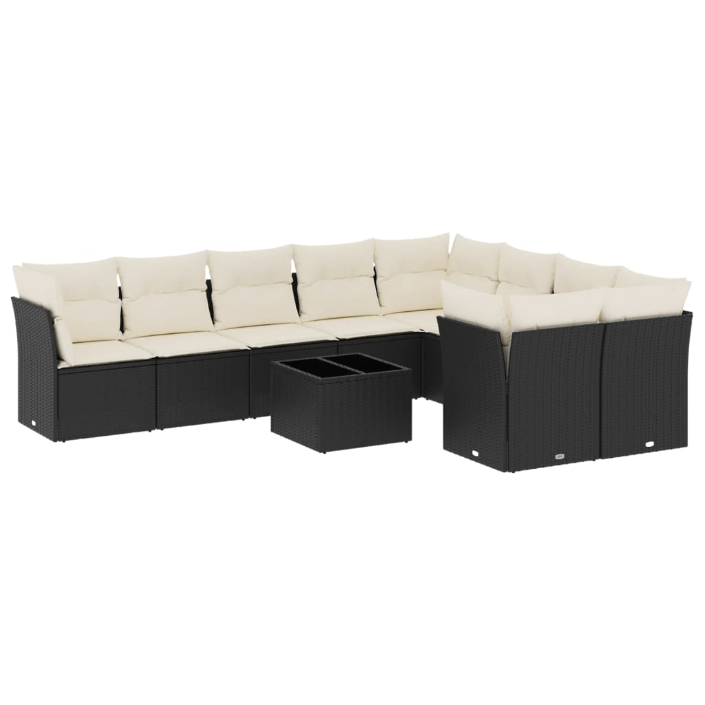 10 részes fekete polyrattan kerti ülőgarnitúra párnákkal (3218176)