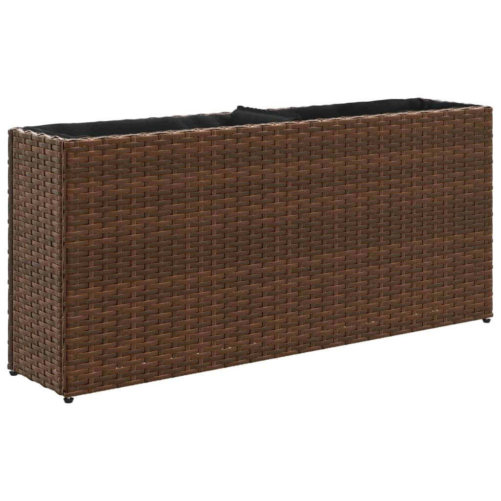 barna polyrattan kerti ültetőláda 2 cseréppel 90x20x40 cm (366408)