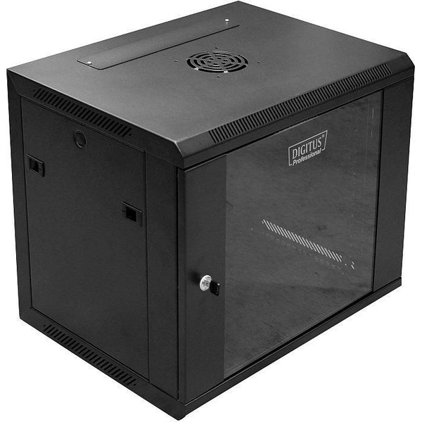Wall-mounted Network Cabinet 19" 9u Rack 600x450, Door Pane, Black, Until, Folded, 60kg
