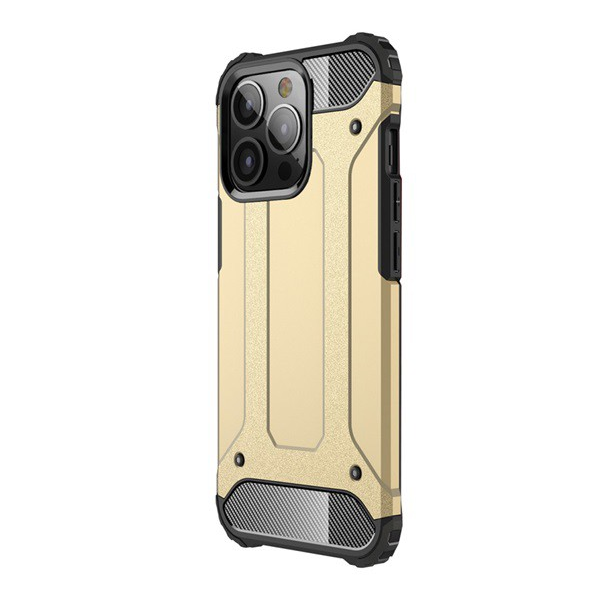 Defender műanyag telefonvédő (közepesen ütésálló, légpárnás sarok, szilikon belső, fémhatás) ARANY [Apple iPhone 13 Pro] (5996591097299)