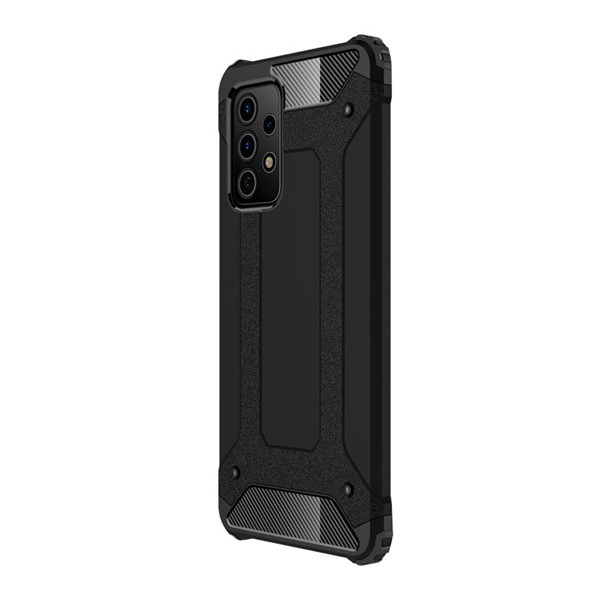 Defender műanyag telefonvédő (közepesen ütésálló, légpárnás sarok, szilikon belső, fémhatás) FEKETE [Samsung Galaxy A52s 5G (SM-A528)] (5996591034485)