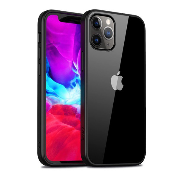 IPAKY telefonvédő szilikon keret (BUMPER, közepesen ütésálló, légpárnás sarok, akril hátlap) FEKETE [Apple iPhone 12 mini]