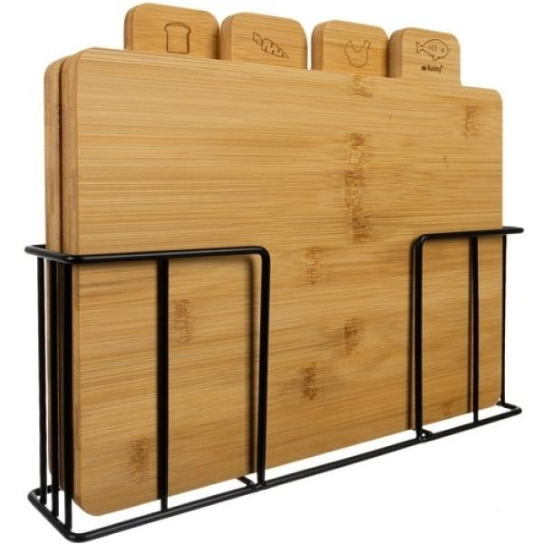 ISO Bambusz vágódeszka készlet + állvány, 4 db (00019338)