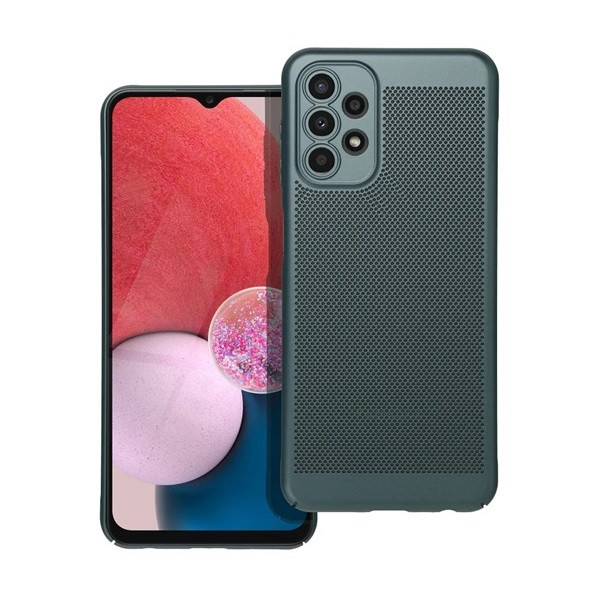 Samsung Galaxy A13 4G SM-A135F / A137F, Műanyag hátlap védőtok, légáteresztő, lyukacsos minta, Breezy, sötétzöld (RS142641)