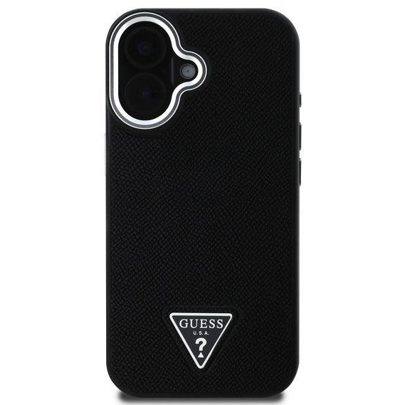Guess PU Grained Triangle Logo iPhone 16 fekete tok (GUHMP16SPGTSPSK)