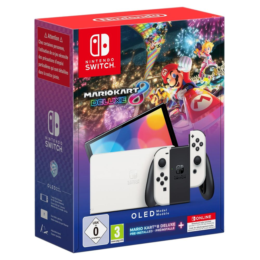 Nintendo Switch fehér OLED játékkonzol + Mario Kart 8 Deluxe + 12hónapos Nintendo Switch Online előfizetés (NINTENDO SWITCH™ OLED-MODELL)
