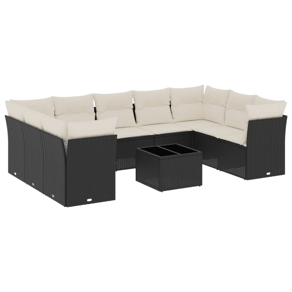 10 részes fekete polyrattan kerti ülőgarnitúra párnákkal (3249975)