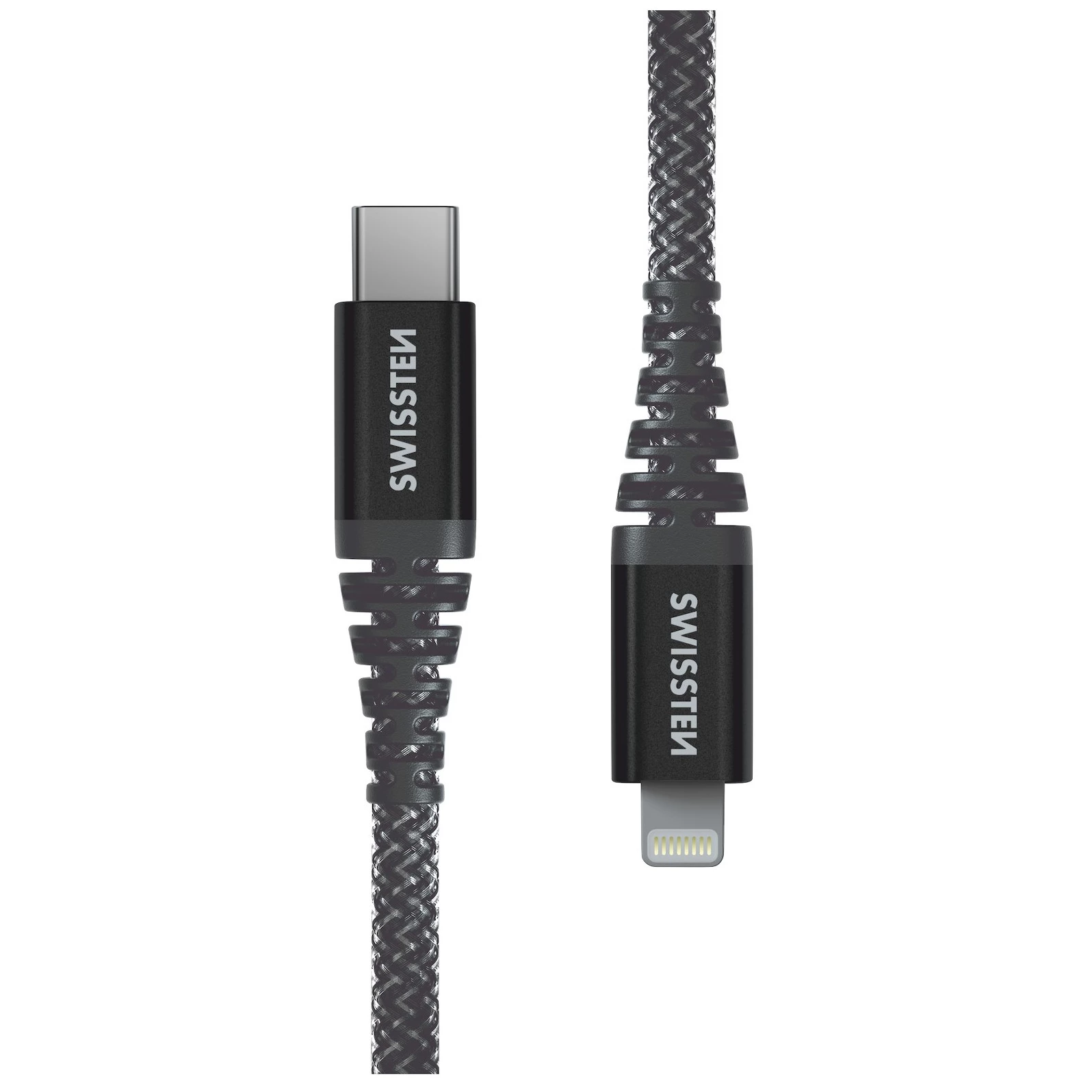 Swissten 71544010 Kevlar USB Type-C apa - Lightning apa Adat és töltő kábel - Fekete (1.5m) (71544010)
