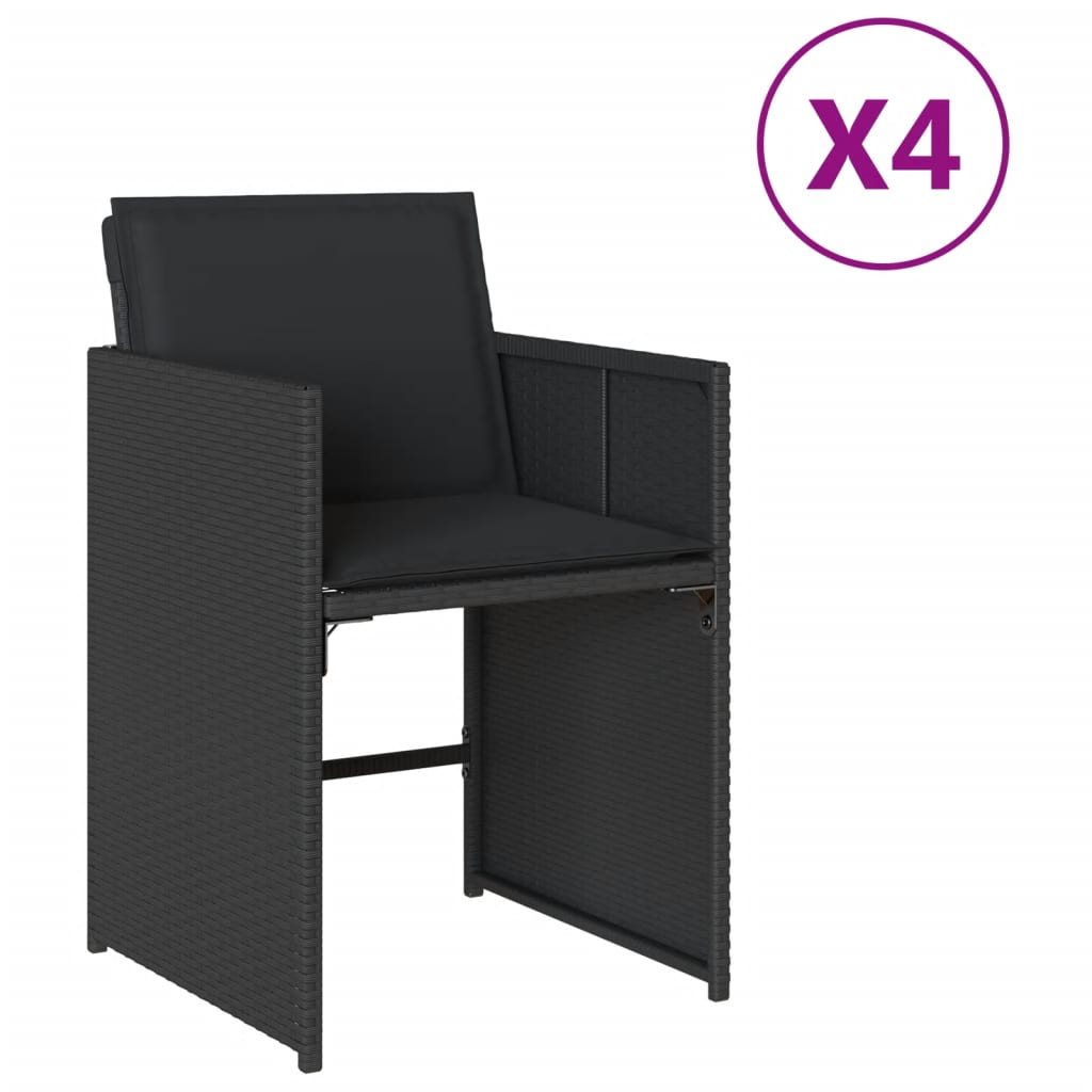 4 db fekete polyrattan kerti szék párnával (4007456)
