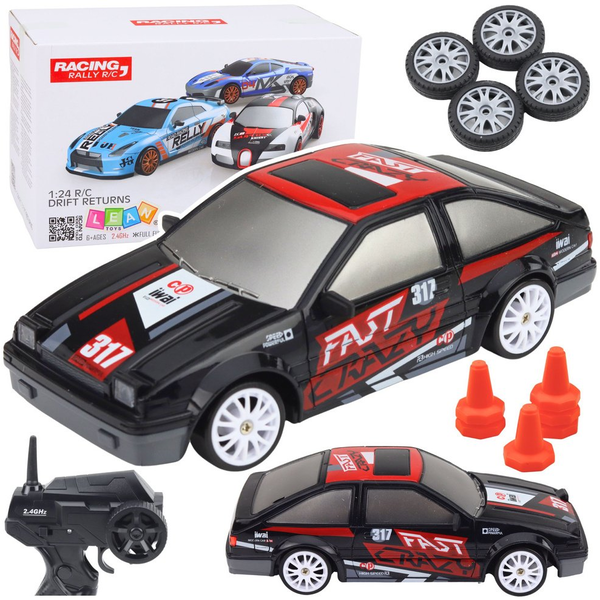LeanToys Samochód Do Driftu Zdalnie Sterowany RC Coupe Wymienne Koła Czarny 1:24