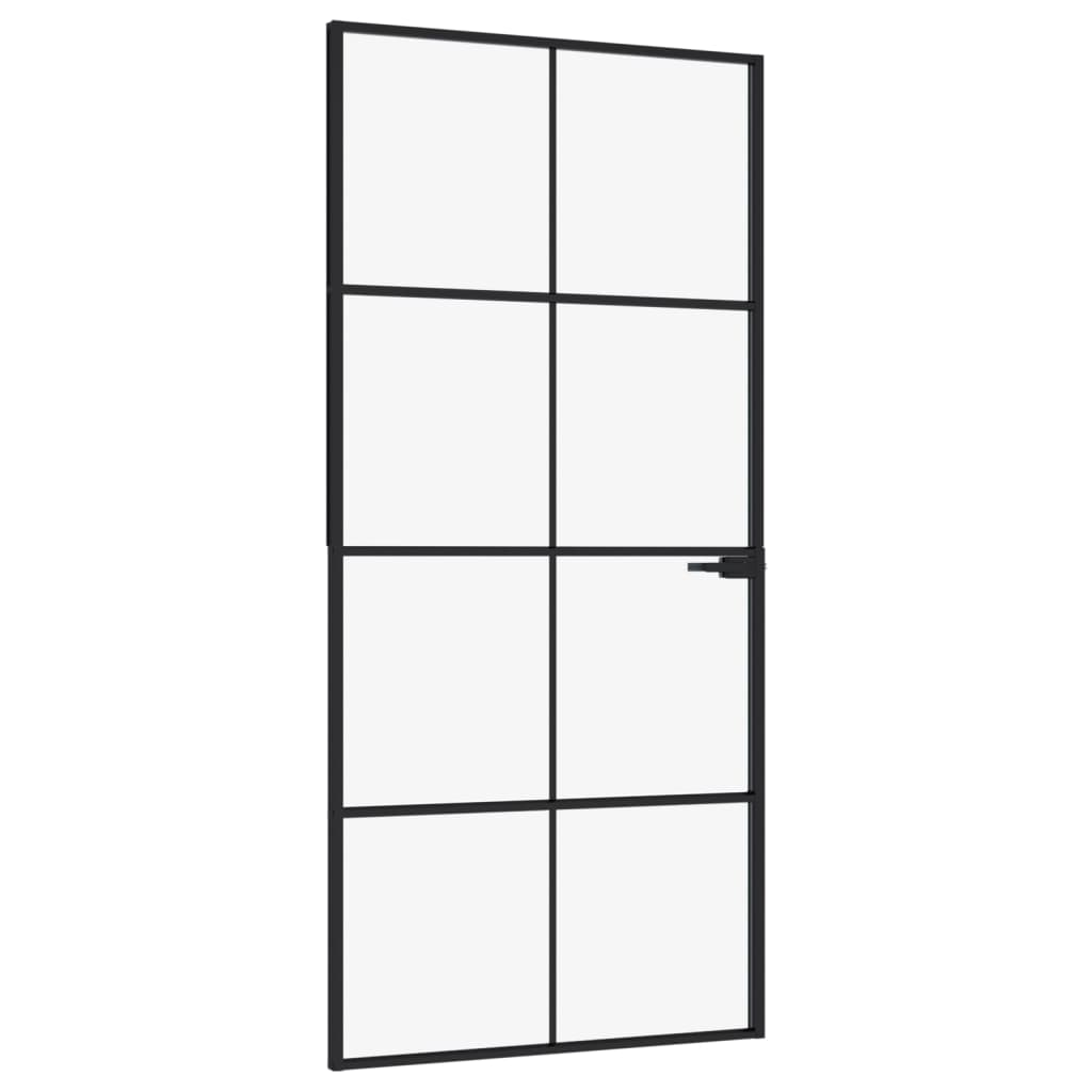 fekete edzett üveg és alumínium vékony beltéri ajtó 93x201,5 cm (153664)