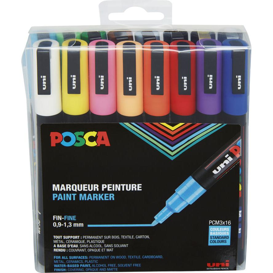 UNI Posca PC-3M Dekormarker készlet - Vegyes színek (16 db / csomag) (186516)