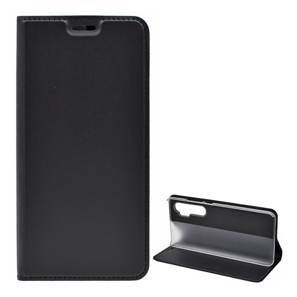 Tok álló, bőr hatású (FLIP, oldalra nyíló, asztali tartó funkció) FEKETE [Xiaomi Mi Note 10 Lite] (5996457981533)