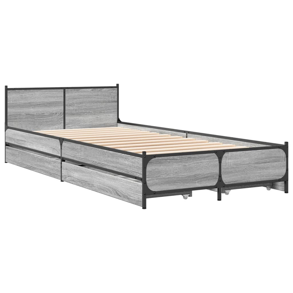 szürke sonoma színű szerelt fa ágykeret fiókokkal 100 x 200 cm (3279965)